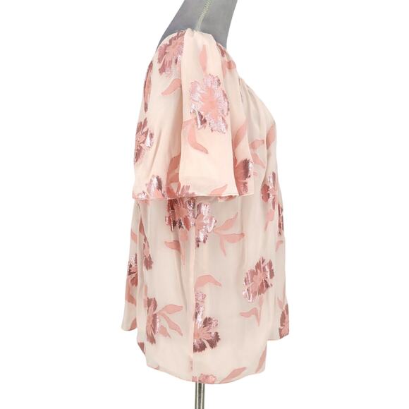 Rebecca Taylor Top Womens XL Pink Metallic Floral Blouse Silk Blend Lined New - Picture 5 of 13